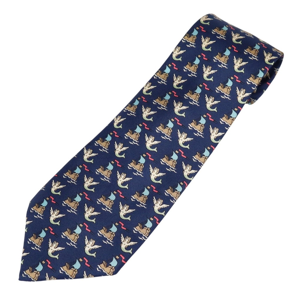 Hermès Silk Tie Navy Winged Mythological Creatures‎ Chimera Novelty France 7530